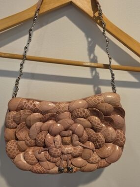 Brighton Pink Leather Petal Croc-Embossed Shoulder Bag